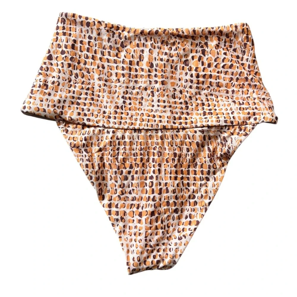 L*Space Womens High Waisted Bikini Bottoms Orange Brown Animal Abstract Print XS